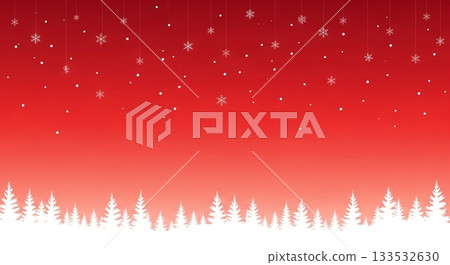 Snow and fir tree silhouettes on a red gradient background 133532630