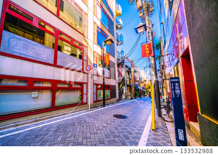 Tokyo cityscape in Japan: A city where tradition and modernity intersect... A town filled with emotion. Kagurazaka in the morning, overlooking Honda Yokocho and other areas. Tokyo cityscape in Japan: A city where tradition and modernity intersect... A town filled with emotion. Kagurazaka in the morning, overlooking Honda Yokocho and other areas. 133532988