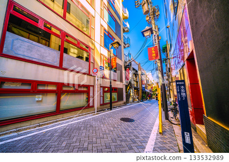 Tokyo cityscape in Japan: A city where tradition and modernity intersect... A town filled with emotion. Kagurazaka in the morning, overlooking Honda Yokocho and other areas. 133532989