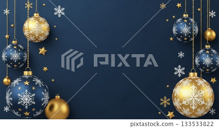 深綠色背景上的金色雪花點綴著「聖誕快樂」字樣 133533822