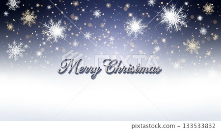 Merry Christmas background banner with snow falling from the navy blue night sky 133533832