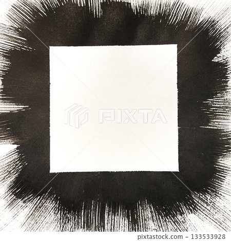 Square frame drawn with ink, faded lines drawn with ink, monochrome banner-sized illustration with copy space 133533928