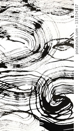 Large, snaking, blurred strokes, ink-drawn banner-sized background illustration, abstract hand-drawn background 133534187