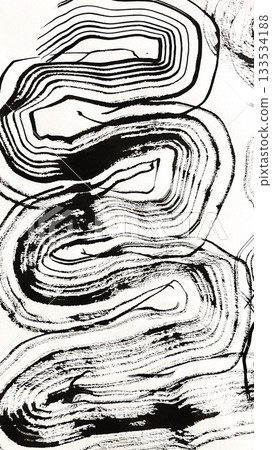 Large, snaking, blurred strokes, ink-drawn banner-sized background illustration, abstract hand-drawn background 133534188