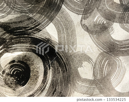 A swirling cloud painting drawn in ink, a frame illustration between swirling clouds, a monochrome banner-sized illustration 133534225