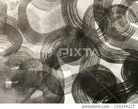 A swirling cloud painting drawn in ink, a frame illustration between swirling clouds, a monochrome banner-sized illustration 133534227