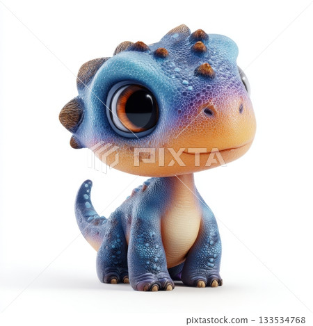 Adorable blue and orange dinosaur with large expressive eyes and textured skin Adorable blue and orange dinosaur with large expressive eyes and textured skin 133534768