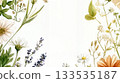 Watercolor wildflowers frame creating a beautiful botanical background 133535187