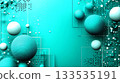 Turquoise abstract background with spheres and geometric shapes creating modern design 133535191