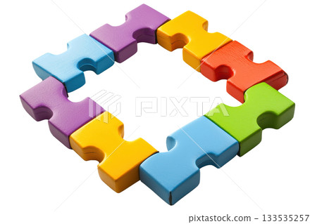 Colorful interlocking puzzle pieces arranged in a square shape, showcasing various bright colors and playful design. Colorful interlocking puzzle pieces arranged in a square shape, showcasing various bright colors and playful design. 133535257