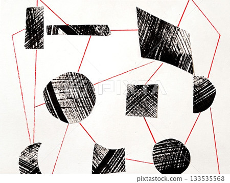 一幅用墨水繪製的突觸圖像，線條呈現褪色的方格狀，帶有墨跡，單色橫幅大小的插圖。 133535568