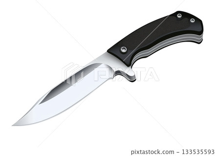 A sleek, modern knife with a shiny blade and a textured black handle, designed for precision and utility. 133535593