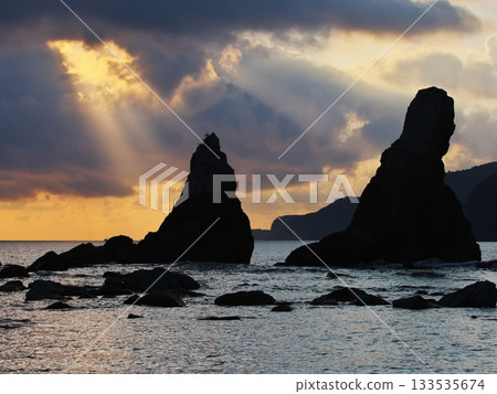 View of the Stairway to the Sun at Morning Glow over Hashigui Rock View of the Stairway to the Sun at Morning Glow over Hashigui Rock 133535674