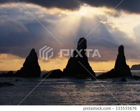 View of the Stairway to the Sun at Morning Glow over Hashigui Rock View of the Stairway to the Sun at Morning Glow over Hashigui Rock 133535676
