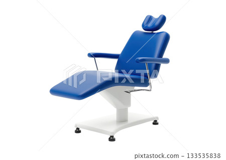 A blue reclining chair designed for comfort, featuring adjustable headrest and armrests, suitable for medical or beauty treatments. A blue reclining chair designed for comfort, featuring adjustable headrest and armrests, suitable for medical or beauty treatments. 133535838