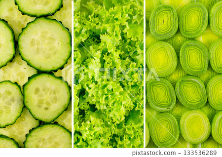 Mix of vegetables cucumber, lettuce, onion 133536289