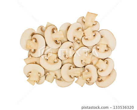 Cut slices of champignon mushroom 133536320