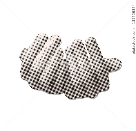 An isolated halftone paper sticker featuring two female hands cupped together. A symbol of help, care, and giving. Hand gesture. Vintage vector element. An isolated halftone paper sticker featuring two female hands cupped together. A symbol of help, care, and giving. Hand gesture. Vintage vector element. 133536334