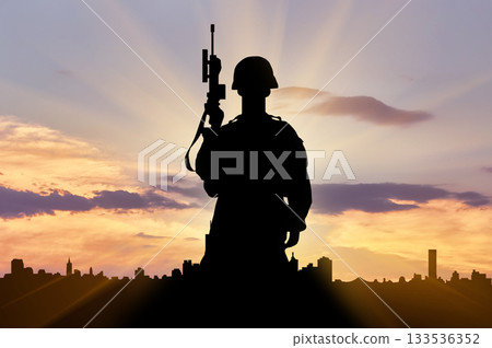 Silhouette of a terrorist with a weapon Silhouette of a terrorist with a weapon 133536352