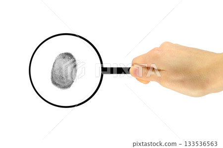 The fingerprint is considered under a magnifying glass The fingerprint is considered under a magnifying glass 133536563