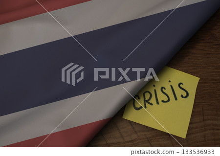 Thailand flag and the word Crisis, concept of crisis in Thailand 133536933