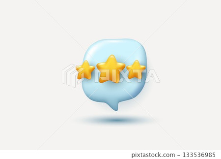 3d stars of a yellow star on speech bubble. the star is bright and eye-catching, perfect for highlighting important messages or ratings. Review for quality customer rating feedback. 3d vector. 133536985
