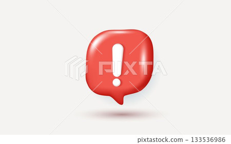 3D red exclamation mark icon in speech bubble shape, alert symbol design, attention warning concept, isolated on white background, modern minimal style. vector design. 3D red exclamation mark icon in speech bubble shape, alert symbol design, attention warning concept, isolated on white background, modern minimal style. vector design. 133536986
