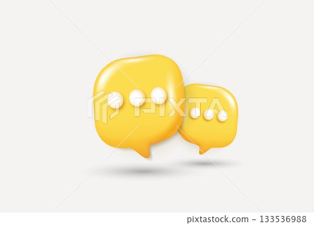 3D speech bubbles symbol for chat on social media icon isolated on background. 3d comments thread mention or user chat with social media for business banner, app design. 3d vector. 133536988