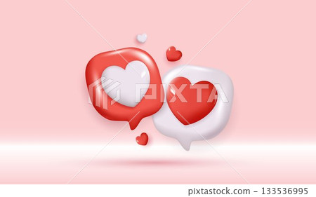 Chat speech bubble with 3d hearts. social media like icon. chat love message with cute 3d hearts. valentine's Day. app love comment. social media concept, love emoticon. 3d vector. Chat speech bubble with 3d hearts. social media like icon. chat love message with cute 3d hearts. valentine's Day. app love comment. social media concept, love emoticon. 3d vector. 133536995