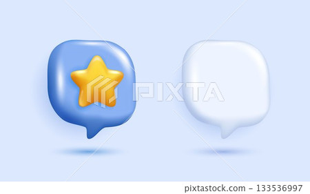 3d stars of a yellow star on speech bubble. the star is bright and eye-catching, perfect for highlighting important messages or ratings. Review for quality customer rating feedback. 3d vector. 3d stars of a yellow star on speech bubble. the star is bright and eye-catching, perfect for highlighting important messages or ratings. Review for quality customer rating feedback. 3d vector. 133536997