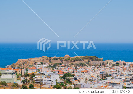 Panoramic view of the cozy town of Rethymno and Fortezza Fortress in the distance 133537080