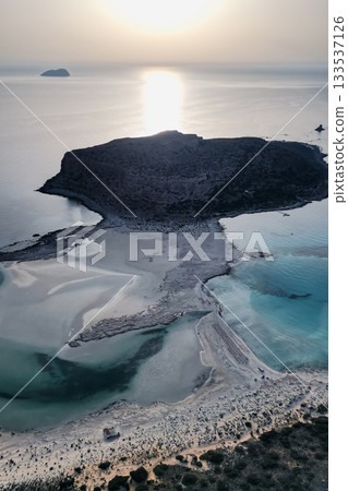 Sunset over Balos Bay in Crete where three seas meet, natural beauty Sunset over Balos Bay in Crete where three seas meet, natural beauty 133537126