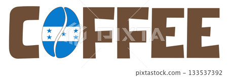 Word coffee with Honduran flag inside coffee bean on white background, design for Honduran coffee Word coffee with Honduran flag inside coffee bean on white background, design for Honduran coffee 133537392