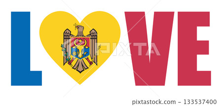 The image displays the word LOVE with the O replaced by a heart shape containing the flag of Moldova. Signifies a love for Moldova or Moldovan heritage The image displays the word LOVE with the O replaced by a heart shape containing the flag of Moldova. Signifies a love for Moldova or Moldovan heritage 133537400