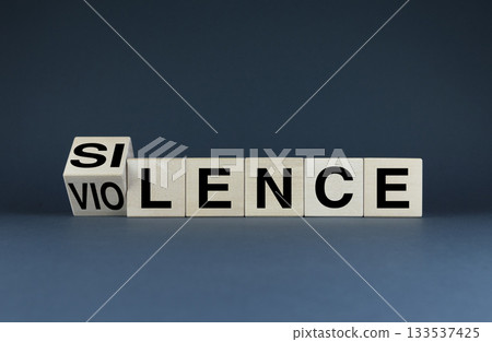 Silence - Violence. Cubes form the words Silence - Violence. Silence - Violence. Cubes form the words Silence - Violence. 133537425