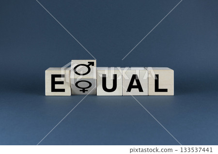 Inequality gender symbols of man and woman. Cubes form an expression of inequality gender symbols of man and woman. 133537441