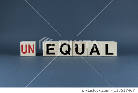Cubes form the words Equal or Unequal. Equal or Unequal concept 133537467