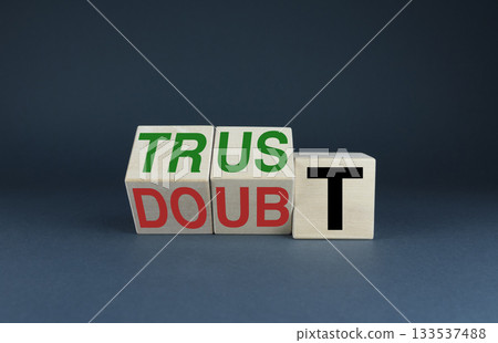 Cubes form the words Trust or Doubt. Concept in business and lifestyle 133537488