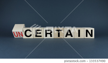 Cubes form the words Uncertain or Certain. Concept in business and lifestyle in decision making 133537490