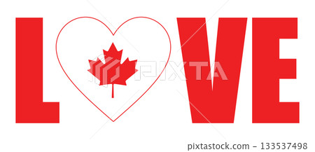 Word Love patriotic design with heart and flag of Canada 133537498