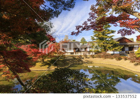 映照著秋葉的日本庭園（京都桂浦裡久） 133537552