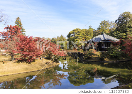 映照著秋葉的日本庭園(京都桂浦裡久) 映照著秋葉的日本庭園(京都桂浦裡久) 133537583