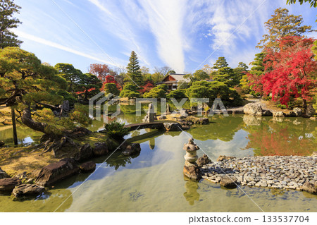 映照著秋葉的日本庭園（京都桂浦裡久） 133537704