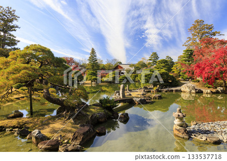 映照著秋葉的日本庭園（京都桂浦裡久） 133537718