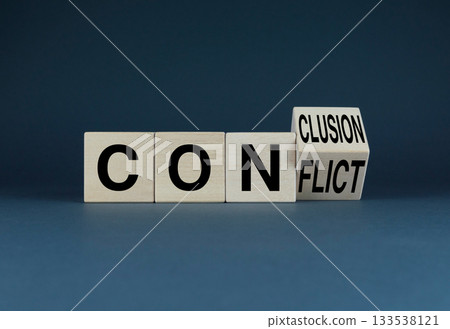 Conflict or Conclusion. The cubes form the words Conflict or Conclusion 133538121