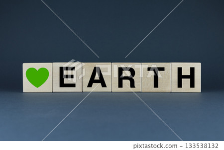 Earth. The cubes form the words Love Earth. The concept of respect for the earth and love for it Earth. The cubes form the words Love Earth. The concept of respect for the earth and love for it 133538132