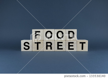 Food street. Cubes form the word Food Street. Street fast food concept 133538140