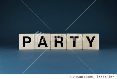 Party. Cubes form the word Party 133538167