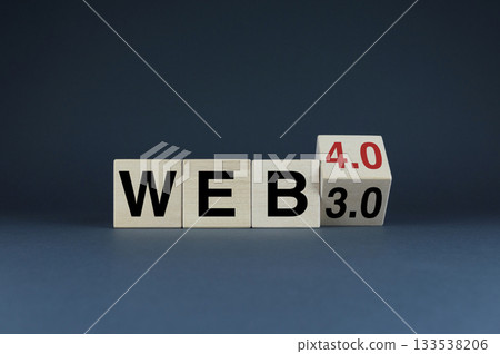 Cubes form words Web 3.0 or 4.0. Web 3.0 or 4.0 concept 133538206