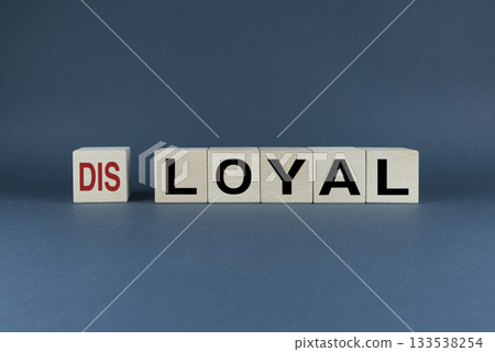 Cubes form the words disloyal or loyal. Concept of choice in attitude at work in business and everyday life Cubes form the words disloyal or loyal. Concept of choice in attitude at work in business and everyday life 133538254